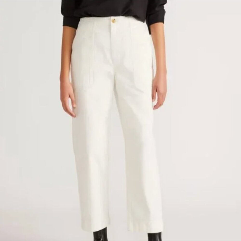 Everlane The Organic Cotton Herringbone Pant Womens 8 Bone White